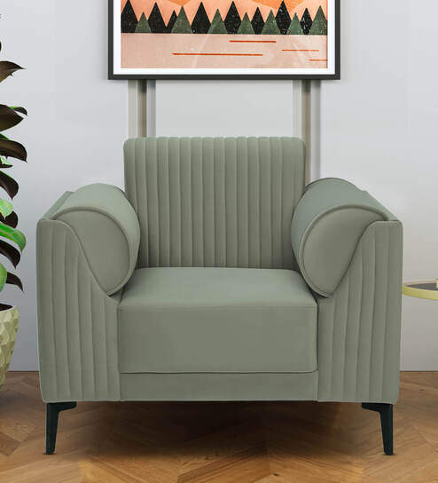 Zyra Waterproof Velvet 1 Seater Sofa In Beige Colour