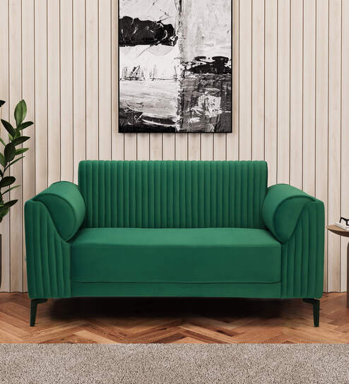 Zyra Waterproof Velvet 2 Seater Sofa In Emerald Green Colour