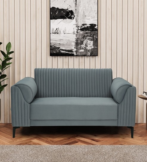 Zyra Waterproof Velvet 2 Seater Sofa In Fossil Grey Colour