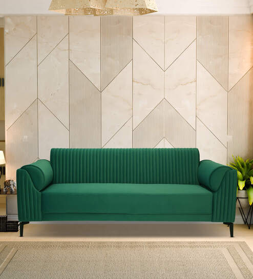 Zyra Waterproof Velvet 3 Seater Sofa In Emerald Green Colour