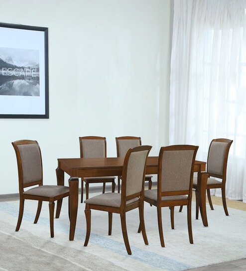 Zyvva 6 Seater Dining Set In Brown & Grey Finish
