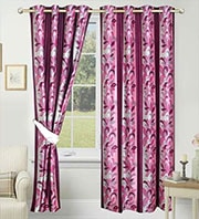 Azaani Wine Polyester Floral Door Curtain - Set of 2 