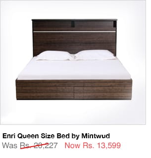 Enri Queen Size Bed with Front Drawers and Box Storage in Wenge Finish by Mintwud 