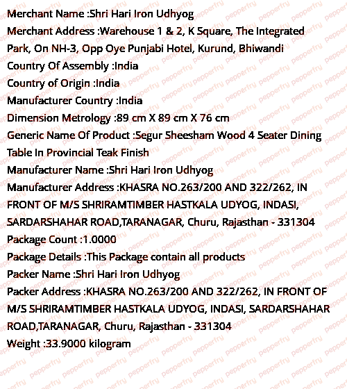 https www pepperfry com segur four seater dining table in provincial teak finish by woodsworth 1598477 html