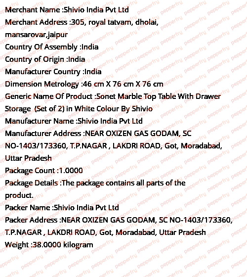 Buy Marble Top Table With Drawer Storage (Set of 2) in White Colour By Shivio Online